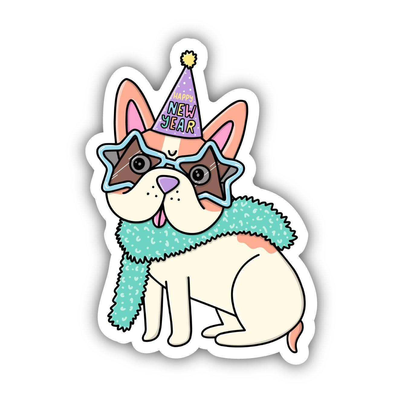 Happy New Year French Bulldog Vinyl Sticker