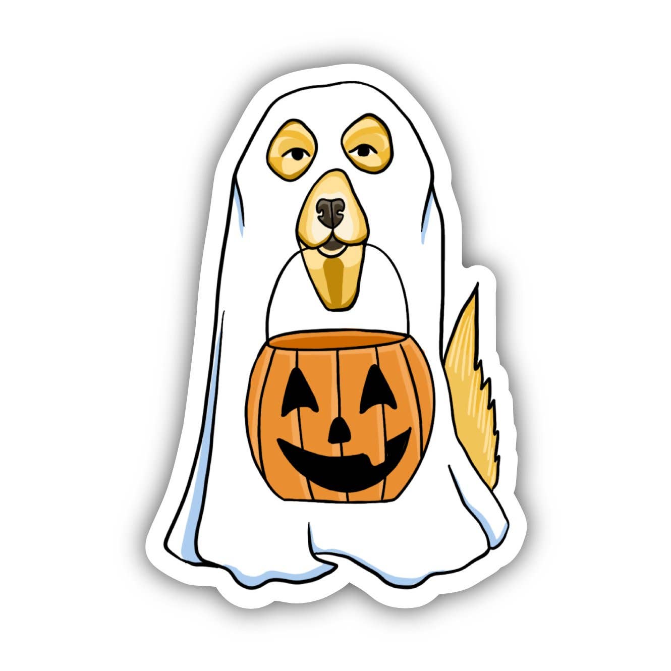Dog in Ghost Costume Halloween Vinyl Sticker