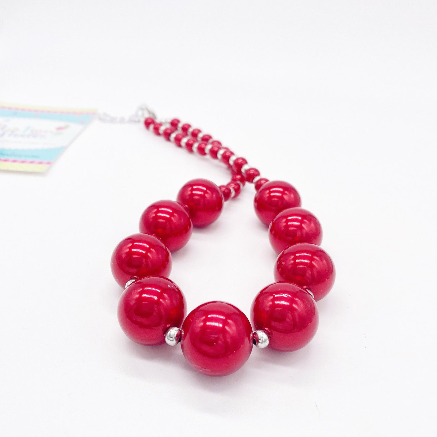 Girls Red Holiday Day Chunky Bubblegum Bead Necklace | Chunky Bead Necklace | Christmas Necklace | Red Necklace