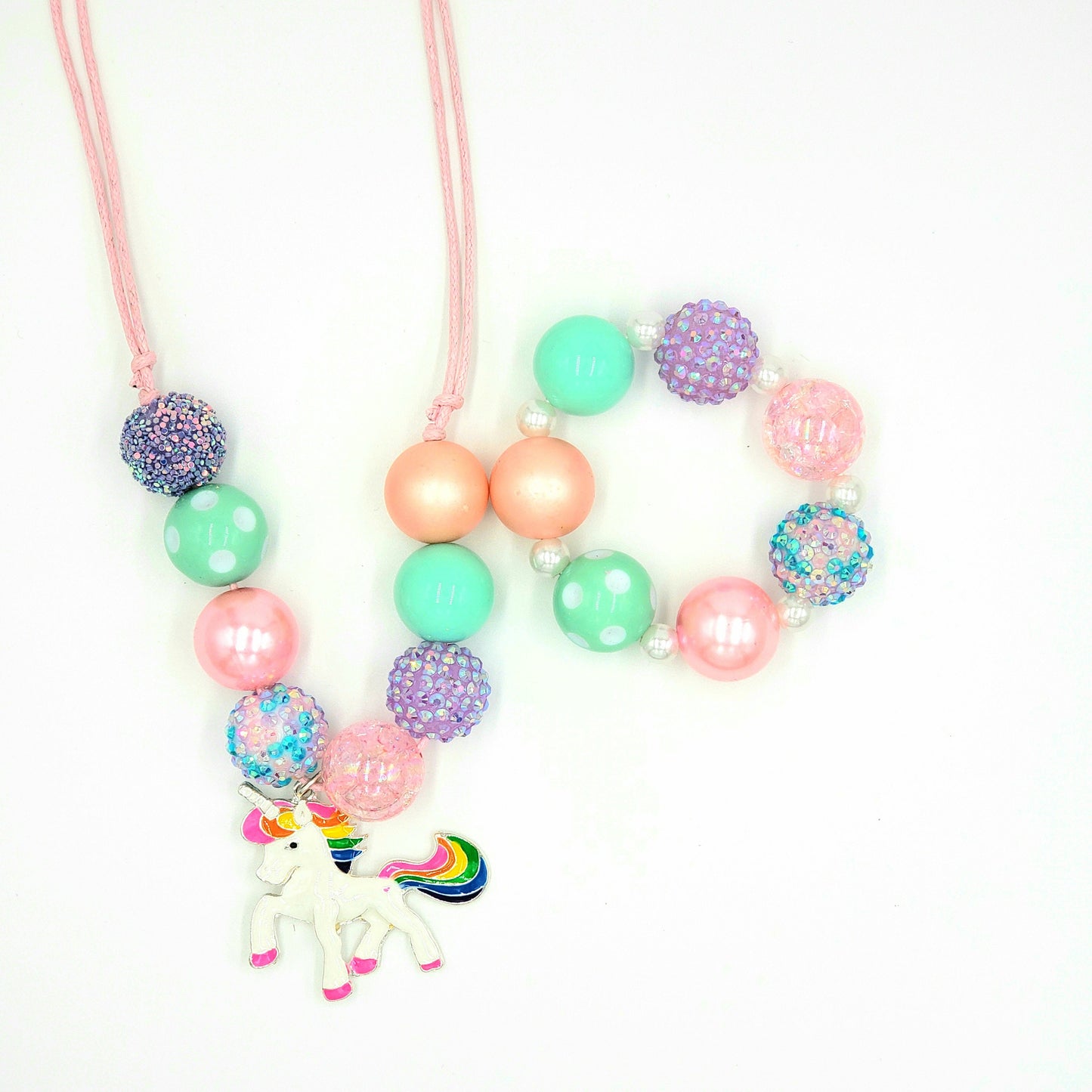 Unicorn Jewelry Set, Unicorn Necklace, Chunky Bead Bracelet, Toddler Jewelry, Unicorn Birthday