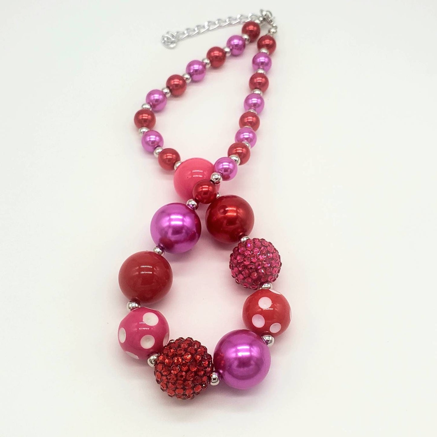 Girls Valentine's Day Chunky Bubblegum Bead Necklace | Chunky Bead Necklace | Valentines Day Necklace | Red Pink Necklace