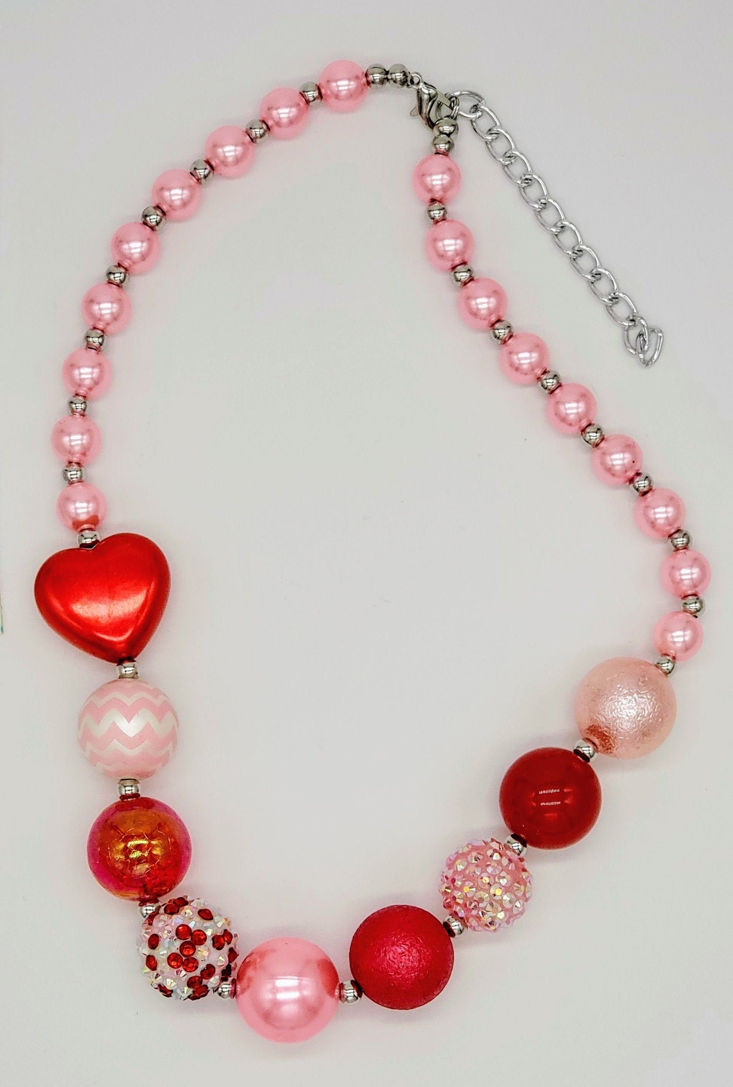 Girls Valentine's Day Chunky Bubblegum Bead Necklace | Chunky Bead Necklace | Valentines Day Heart Necklace | Valentine's Day Necklace