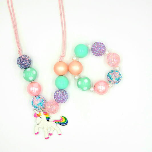 Unicorn Jewelry Set, Unicorn Necklace, Chunky Bead Bracelet,  Toddler Jewelry, Unicorn Birthday
